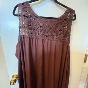 torrid Brown Crochet Yoke Sleeveless Tank